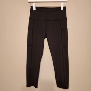 NYL Leggings Solid Black Athletic Workout Medium  Deep Side Pockets
